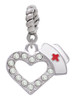 Small Crystal Heart with Nurse Hat Rope Charm Bead Dangle