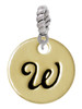 Large Gold Tone Disc Letter - W - 3/4'' Rope Charm Bead Dangle