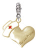 Gold Tone Nurse's Prayer Heart - Healing Hand Rope Charm Bead Dangle