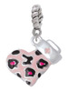 Pink Cheetah Print Heart with Nurse Hat Rope Charm Bead Dangle
