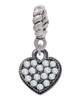 Small Black Heart with Clear Crystals Rope Charm Bead Dangle