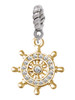 Gold Tone Crystal Ship Wheel Rope Charm Bead Dangle