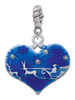 Large Blue Flying Santa Heart with AB Crystals Rope Charm Bead Dangle