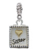 Shadow Box ''Sister'' with Gold Tone Heart Rope Charm Bead Dangle