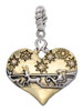 Large Flying Santa on Gold Tone Heart Rope Charm Bead Dangle