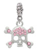 Skull and Crossbones with Pink Crystals Rope Charm Bead Dangle