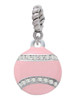 Pink Softball with Clear Crystal Stitching Rope Charm Bead Dangle