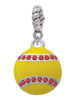Optic Yellow Softball with Red Crystal Stitching Rope Charm Bead Dangle
