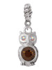 3-D Brown & AB Crystal Owl Rope Charm Bead Dangle