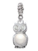 3-D Imitation Pearl & Clear Crystal Owl Rope Charm Bead Dangle
