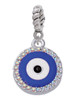 Large Blue Evil Eye with AB Crystal Border Rope Charm Bead Dangle