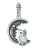 Large Crystal Owl Sitting on Black Moon Rope Charm Bead Dangle