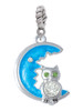 Large Clear Crystal Owl on Hot Blue Moon Rope Charm Bead Dangle