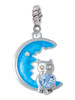 Large Blue Owl on Hot Blue Moon Rope Charm Bead Dangle