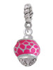 Hot Pink Giraffe Print - Silver Tone Spinner Rope Charm Bead Dangle