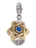 Star of David with Blue Crystal - Gold Tone Spinner Rope Charm Bead Dangle