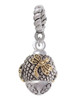 Gold Tone Dragonfly on Silver Tone Hatched Background Spinner Rope Charm Bead Dangle