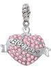 Believe Banner on Pink Crystal Heart Rope Charm Bead Dangle