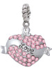 Love Banner on Pink Crystal Heart Rope Charm Bead Dangle