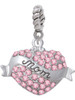 Mom Banner on Pink Crystal Heart Rope Charm Bead Dangle