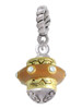 Tan Center with Clear Crystals Gold Tone Spinner Rope Charm Bead Dangle