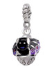 Black and Purple Bats with Crystals Spinner Rope Charm Bead Dangle