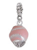 Pink Softball with Silver Tone Stitching Spinner Rope Charm Bead Dangle
