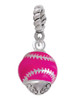 Hot Pink Softball with Silver Tone Stitching Spinner Rope Charm Bead Dangle