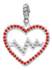 Large Red Crystal Heart with Clear Heartbeat Rope Charm Bead Dangle