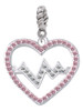 Large Pink Crystal Heart with Clear Heartbeat Rope Charm Bead Dangle