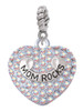 Mom Rocks on AB Crystal Heart Rope Charm Bead Dangle