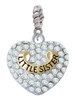 Gold Tone Little Sister Rock on Clear Crystal Heart Rope Charm Bead Dangle