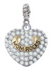 Gold Tone 'Mom Rocks' on Clear Crystal Heart Rope Charm Bead Dangle