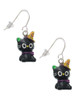 Resin Black Kitty Cat with Witch Hat French Earrings