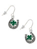 Good Luck Horseshoe with Green Four Leaf Clover French Earrings