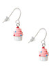Resin Mini White Cupcake with Pink Frosting French Earrings