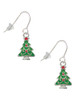 Green Christmas Tree with Red Crystals French Earrings