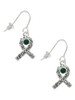 Scroll Ribbon with Green Crystal French Earrings