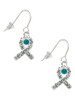 Scroll Ribbon with Teal Crystal French Earrings