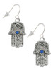 Hamsa Hand with Blue Crystal French Earrings