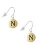 Capital Gold Tone Letter - N - Pebble Disc - French Earrings