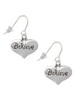 Large Believe with Ribbon Heart French Earrings