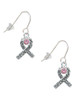 Scroll Ribbon with Pink Crystal French Earrings