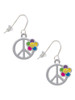 Large Multicolored Daisy on Peace Sign French Earrings