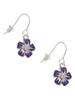 Purple and White African Violet Flower with Pink Crystal French Earrings