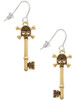 Antiqued Gold Tone Beaded Skull Key French Earrings