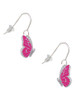 Translucent Hot Pink Flying Butterfly French Earrings