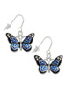 Large Blue Butterfly with 6 AB Crystals French Earrings