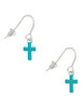 Small Teal Crystal Cross French Earrings