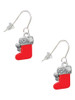3-D Red Stocking with Fur and Clear Crystal French Earrings